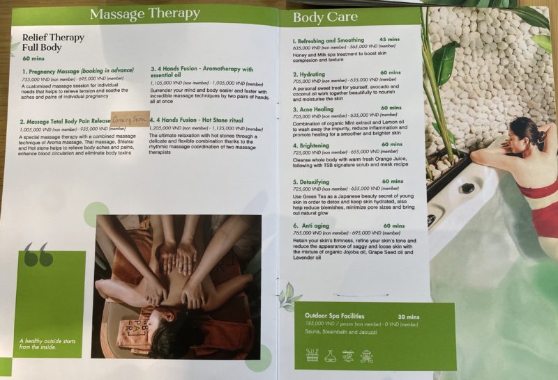 The Spa Bar Menu-Massage Therapy and Body Care